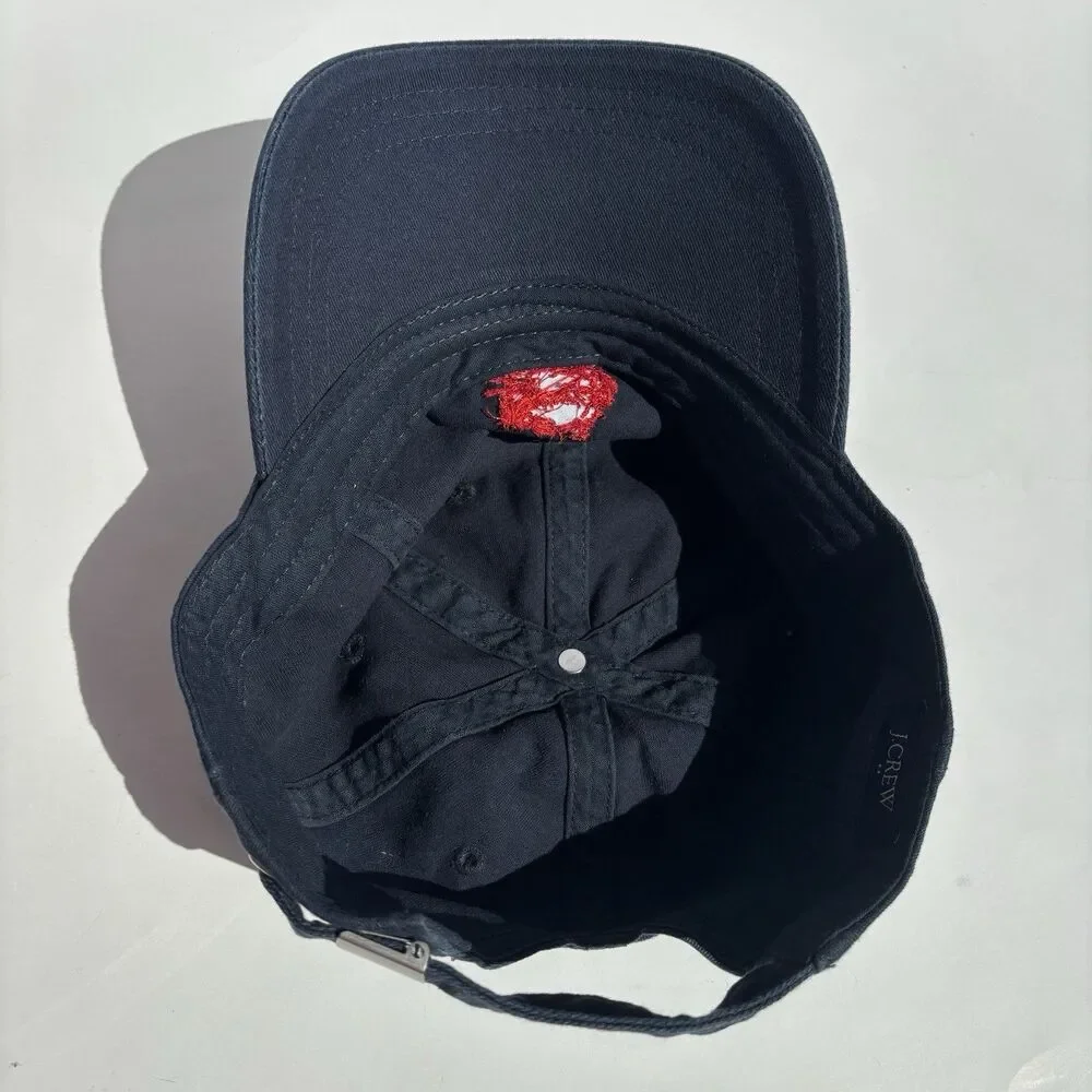 J. Crew Baseball Hat Navy Blue With Red Embroidered Crab Adjustable Logo on Back